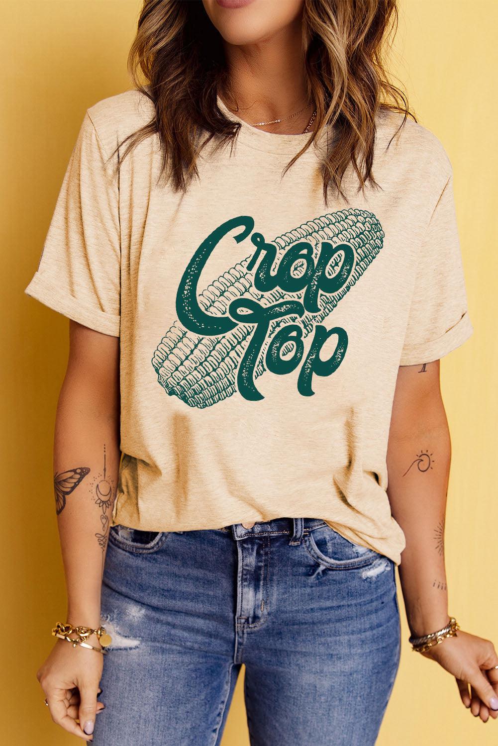 Corn Letter Graphic Cuffed Tee BLUE ZONE PLANET
