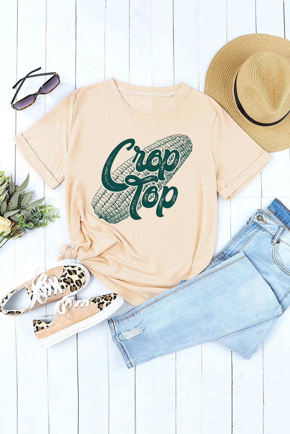 Corn Letter Graphic Cuffed Tee BLUE ZONE PLANET
