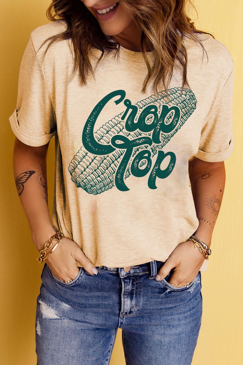 Corn Letter Graphic Cuffed Tee BLUE ZONE PLANET