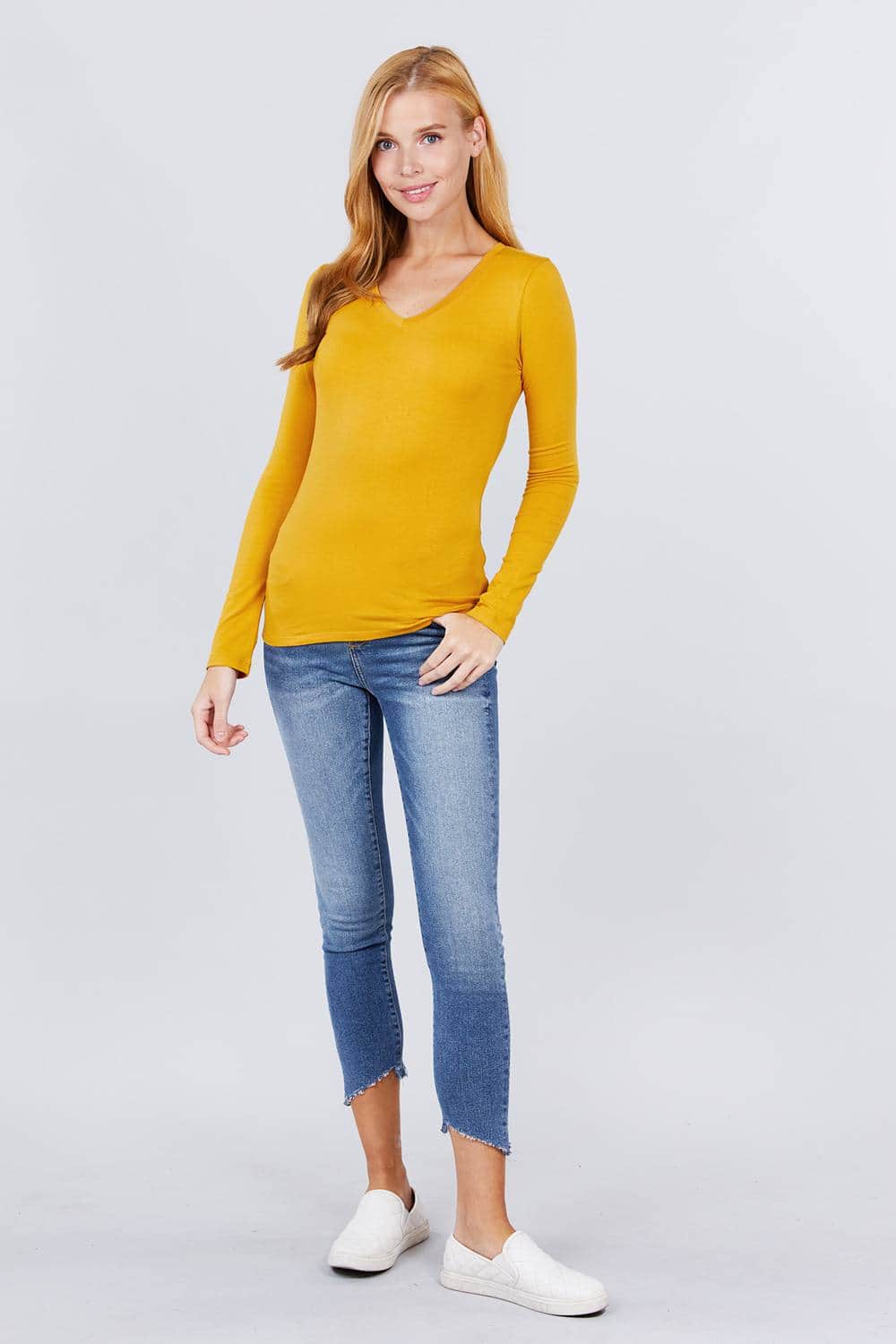 Cotton Jersey V-neck Top Blue Zone Planet