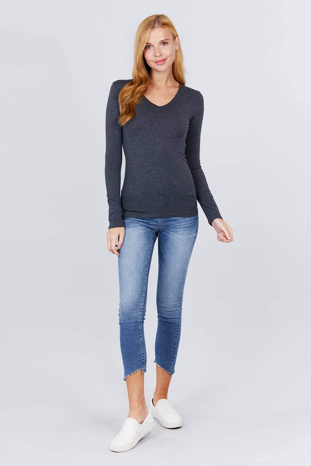 Cotton Jersey V-neck Top Blue Zone Planet