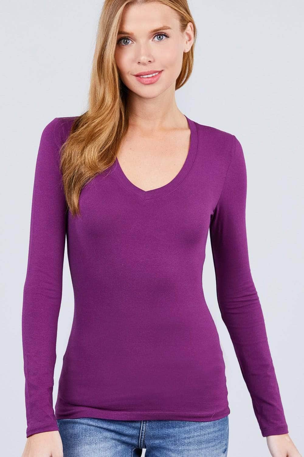 Cotton Jersey V-neck Top Blue Zone Planet