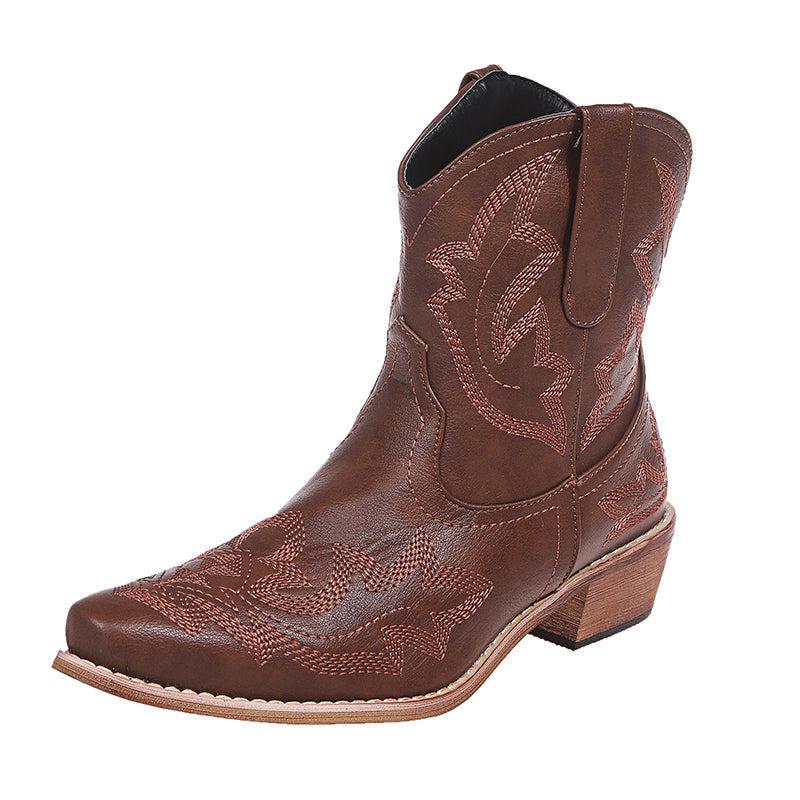 Cowboy Boots Women Embroidery Wedge Heel Shoes Western Cowgirl Boots Blue Zone Planet