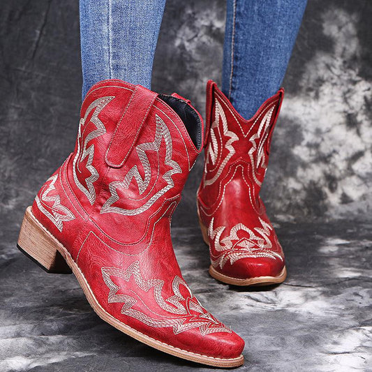 Cowboy Boots Women Embroidery Wedge Heel Shoes Western Cowgirl Boots Blue Zone Planet