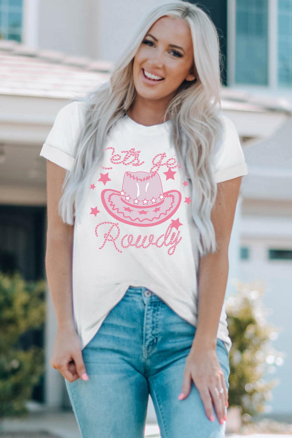 Cowboy Hat Graphic Round Neck Tee BLUE ZONE PLANET