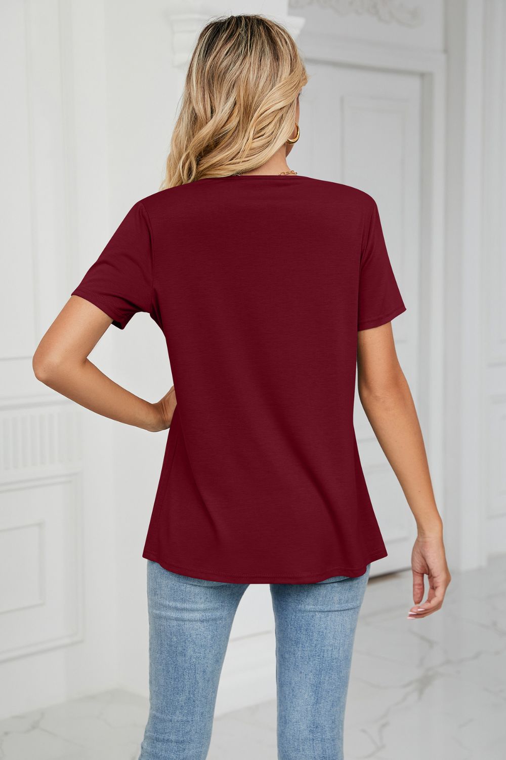 Cowl Neck Tulip Hem Tee Shirt BLUE ZONE PLANET