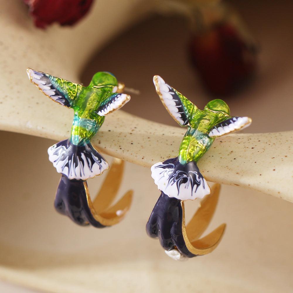 Creative Cute Hummingbird Shape Drop Earrings BLUE ZONE PLANET