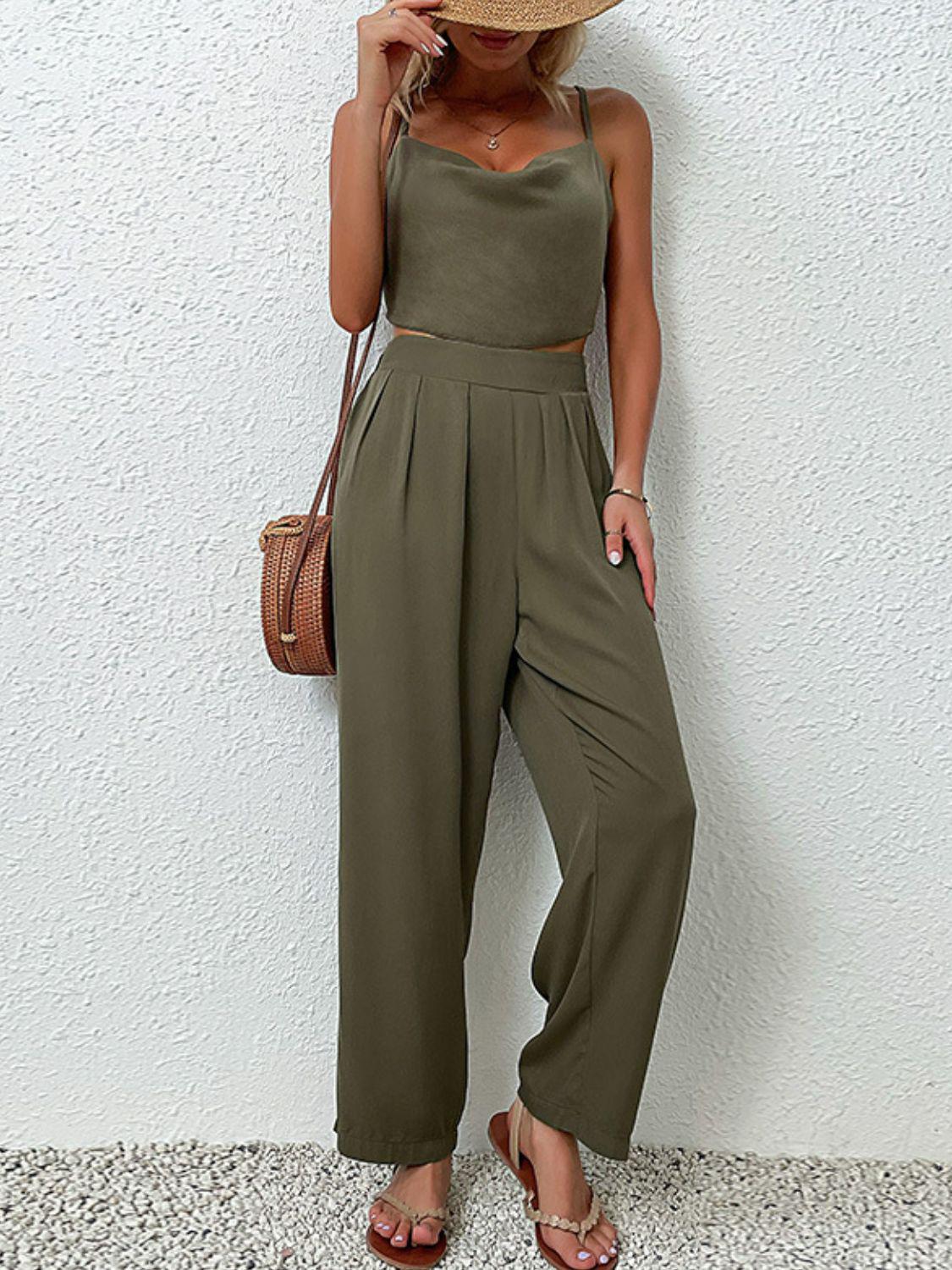 Crisscross Back Cropped Top and Pants Set BLUE ZONE PLANET