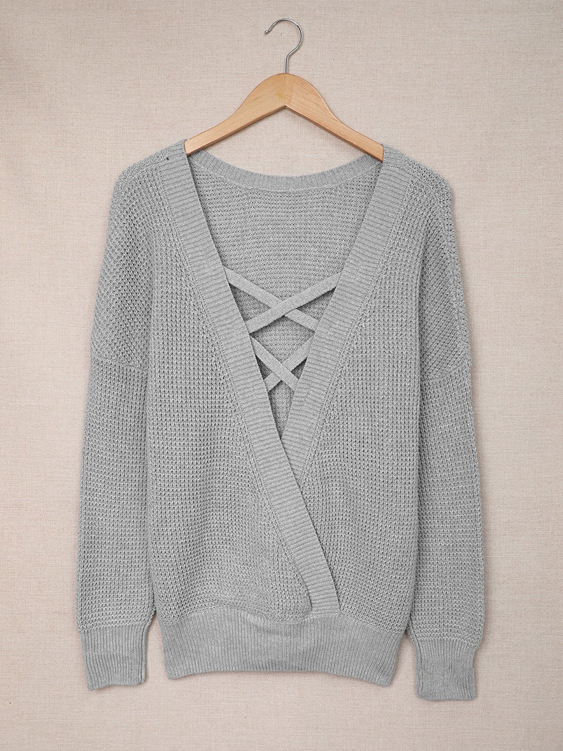 Crisscross Back Waffle-Knit Sweater BLUE ZONE PLANET