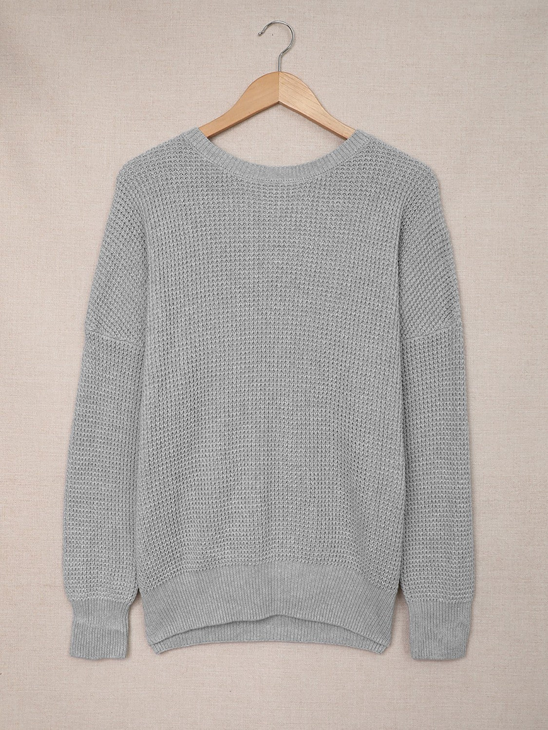 Crisscross Back Waffle-Knit Sweater BLUE ZONE PLANET