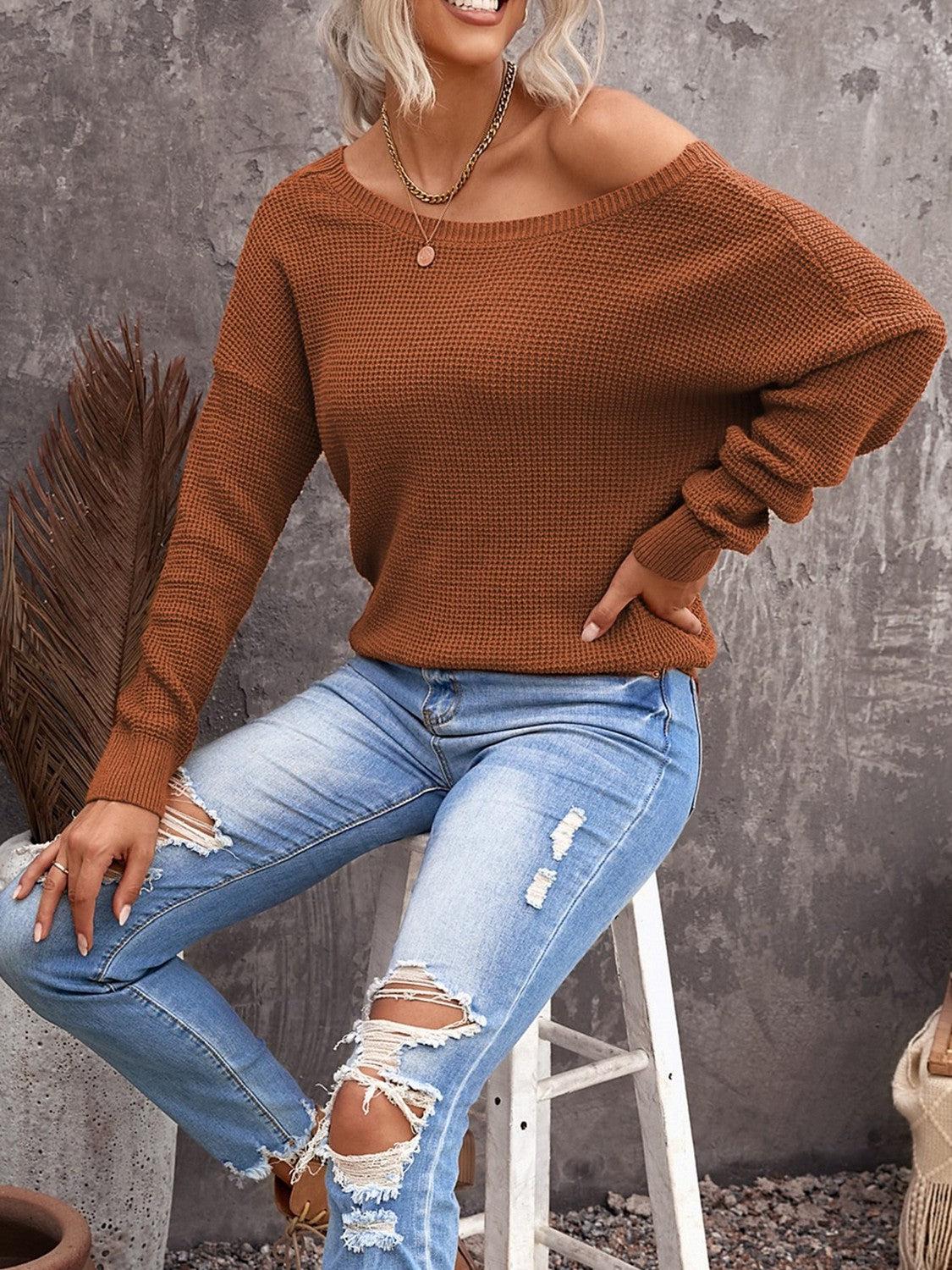 Crisscross Back Waffle-Knit Sweater BLUE ZONE PLANET