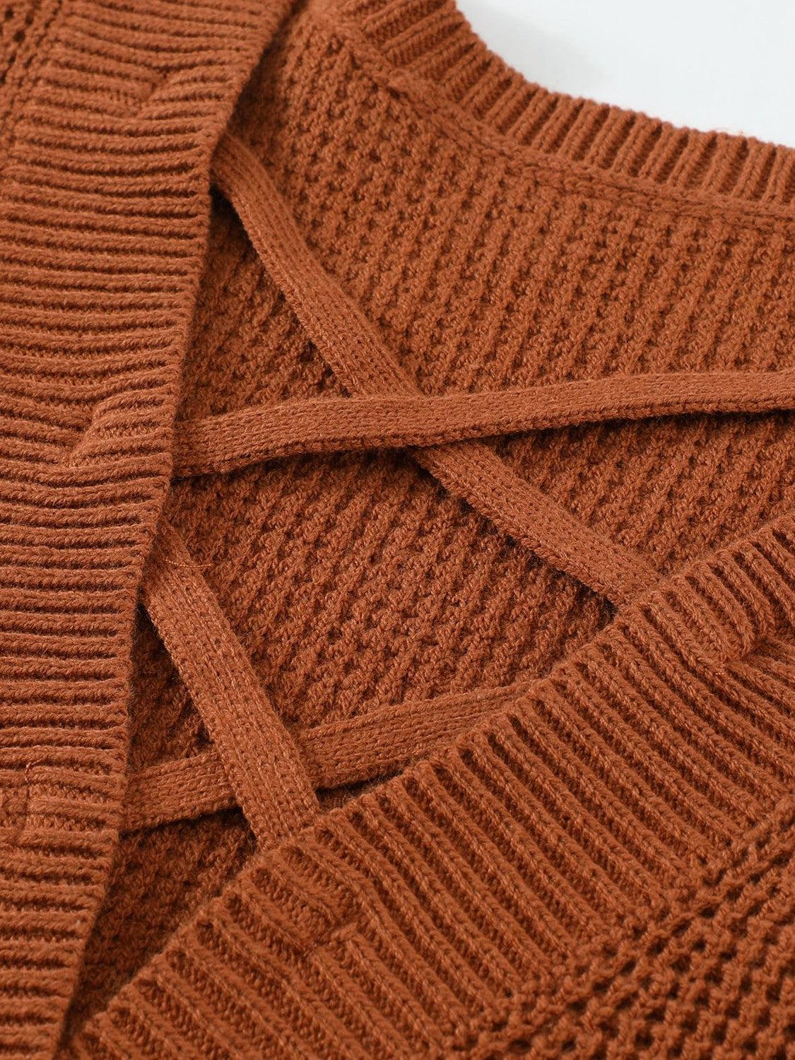Crisscross Back Waffle-Knit Sweater BLUE ZONE PLANET
