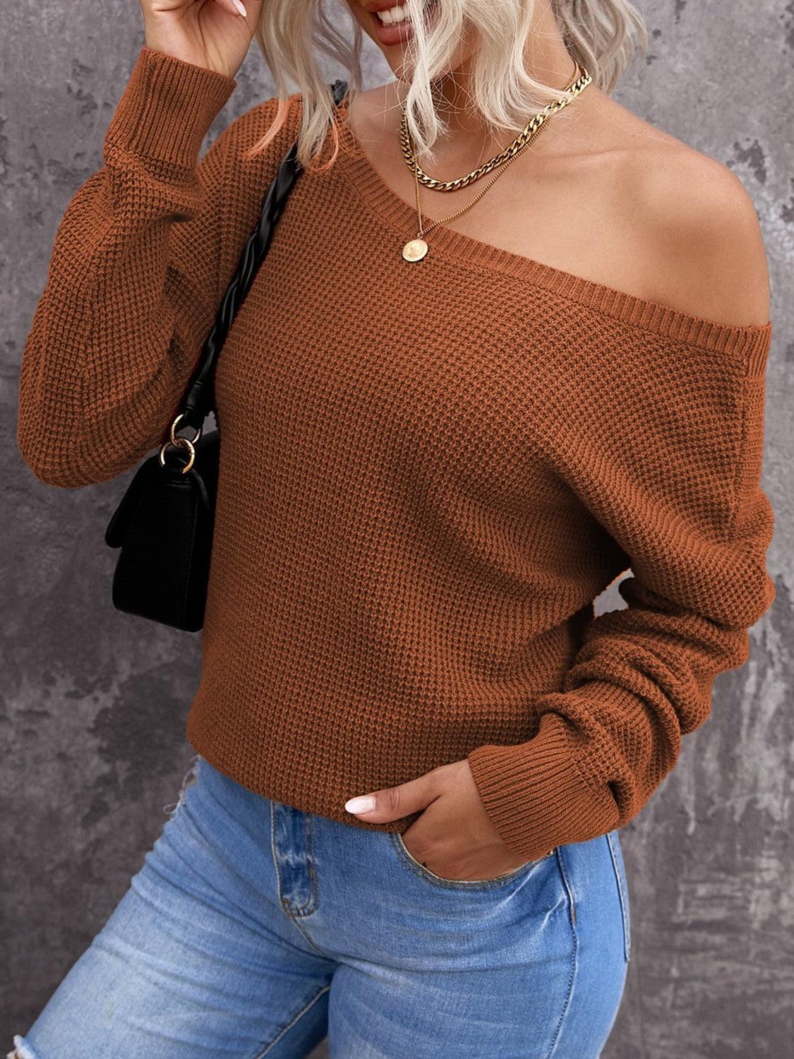 Crisscross Back Waffle-Knit Sweater BLUE ZONE PLANET