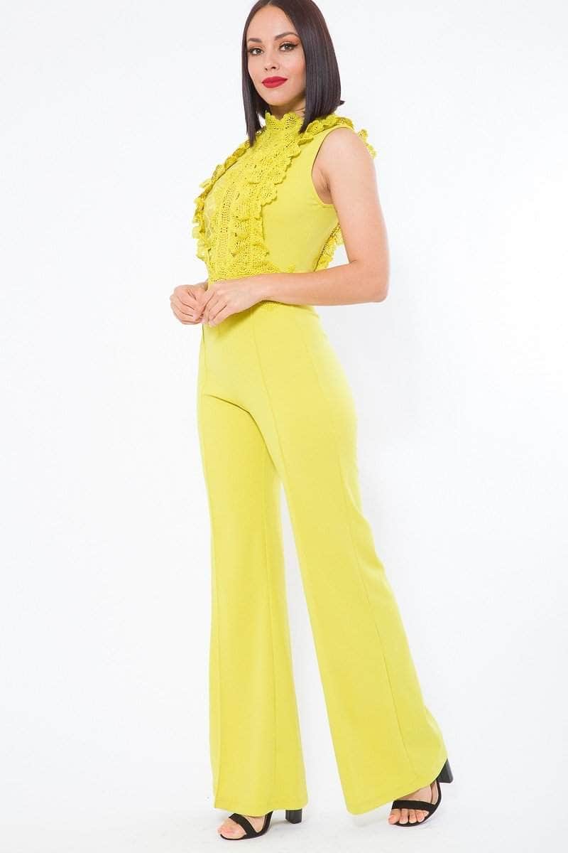 Crochet Lace Combined Bodice Jumpsuit Blue Zone Planet