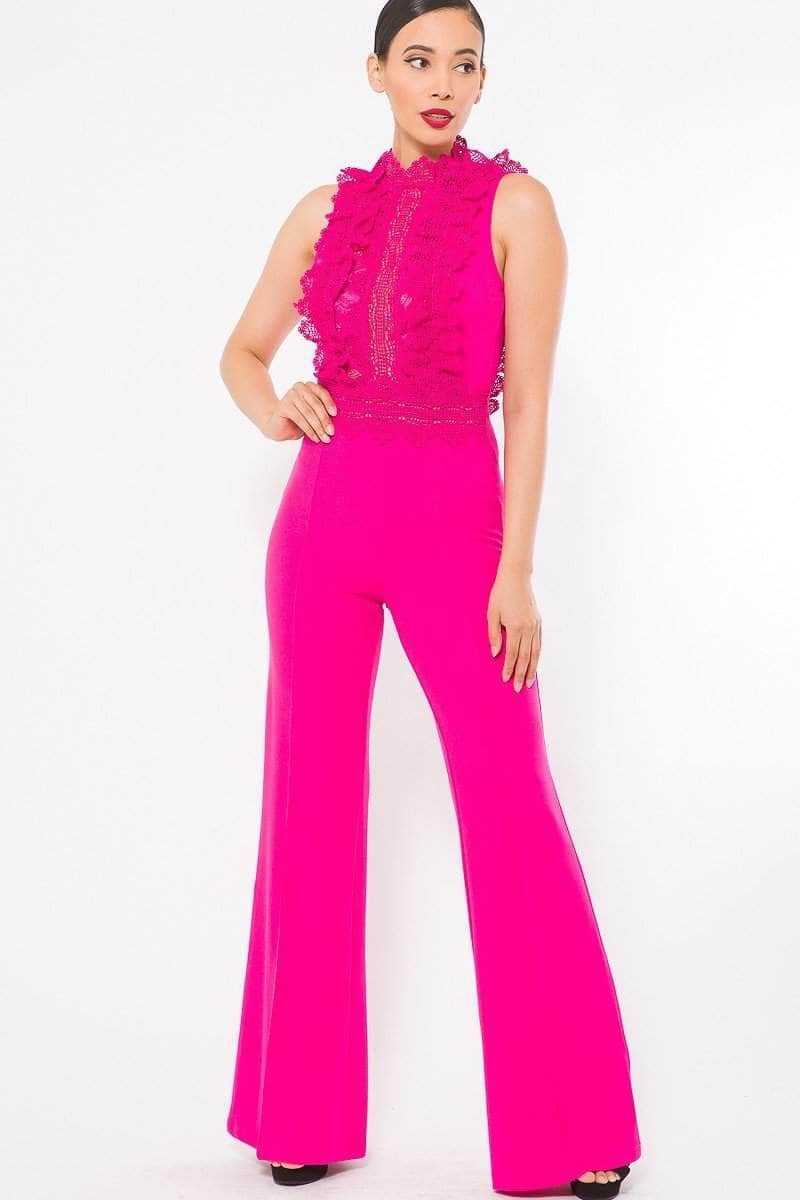 Crochet Lace Combined Bodice Jumpsuit Blue Zone Planet