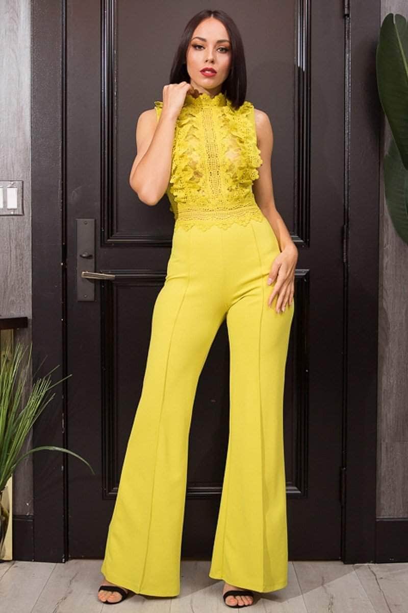 Crochet Lace Combined Bodice Jumpsuit Blue Zone Planet