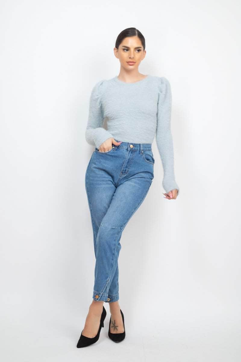 Cuffed-button Mom Jeans Blue Zone Planet