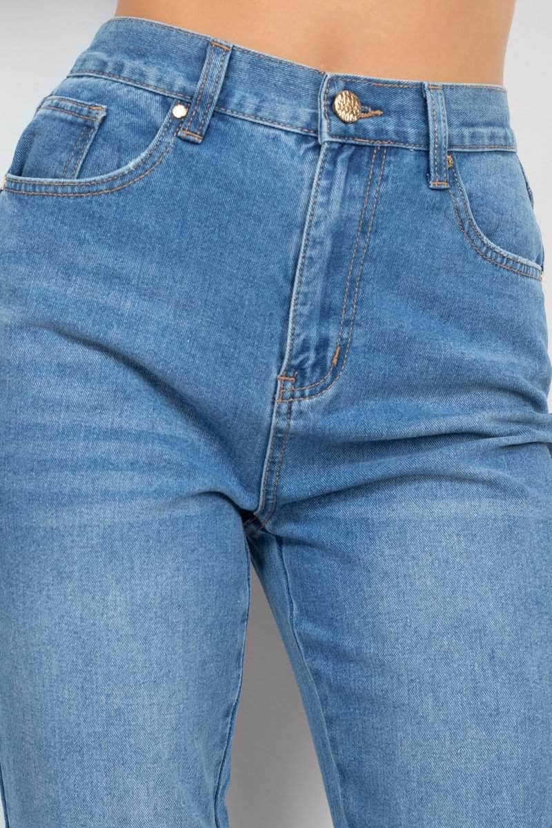 Cuffed-button Mom Jeans Blue Zone Planet