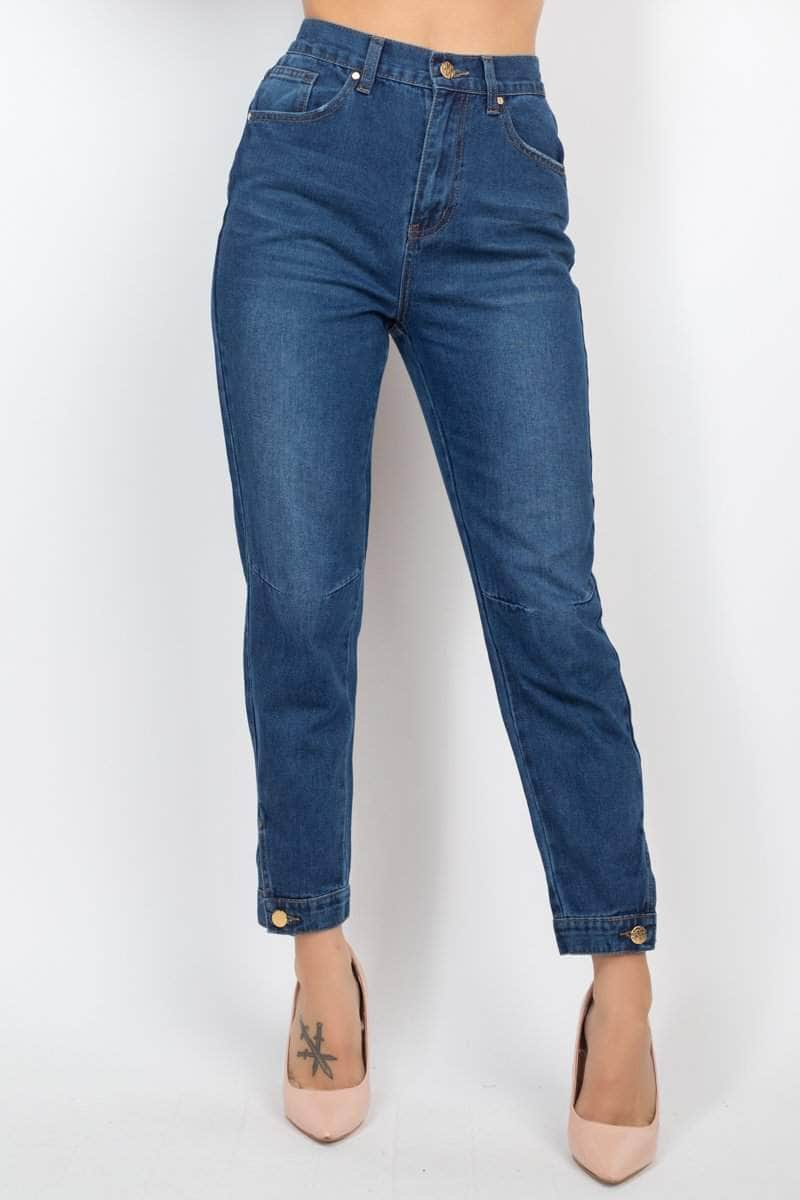 Cuffed-button Mom Jeans Blue Zone Planet