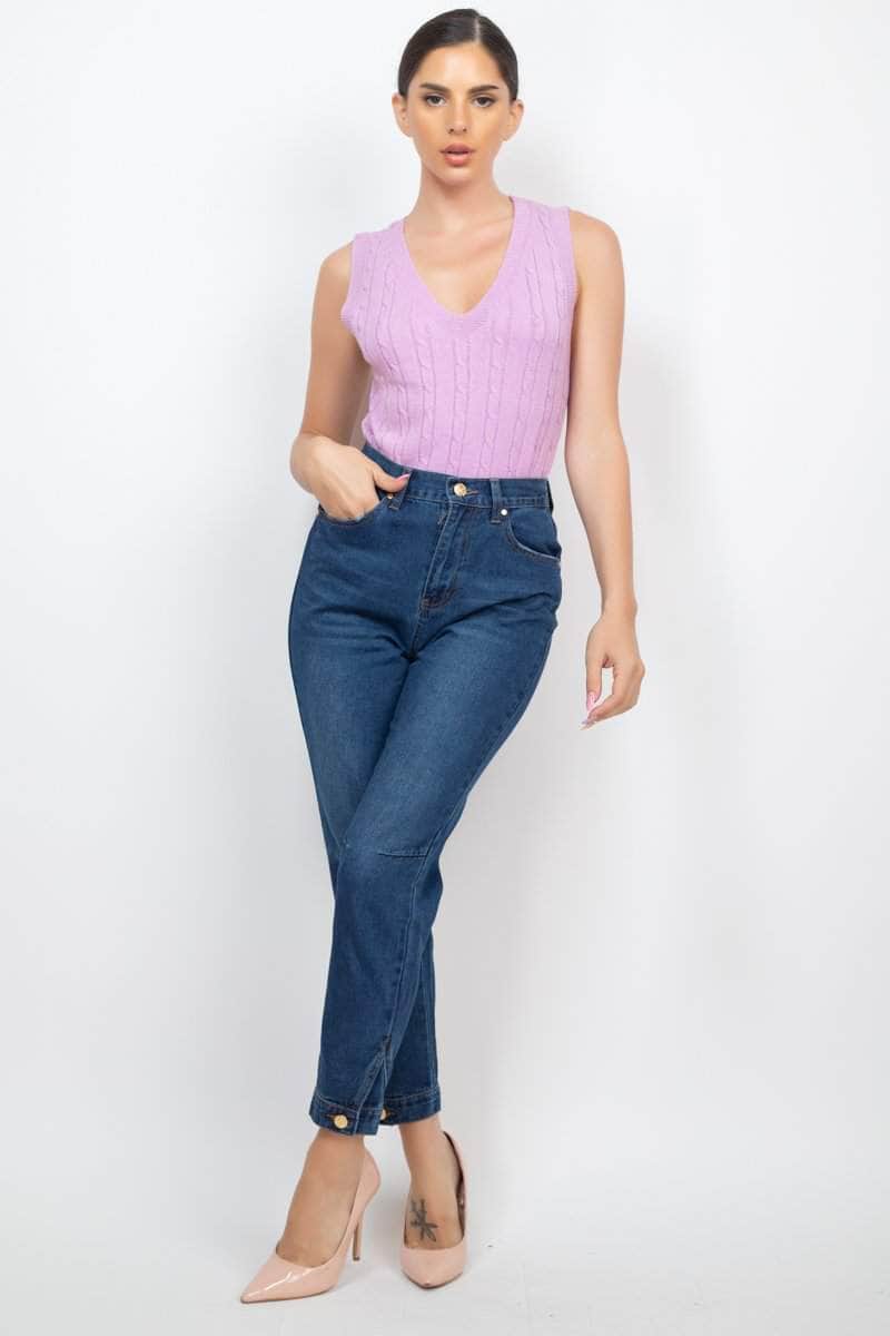 Cuffed-button Mom Jeans Blue Zone Planet