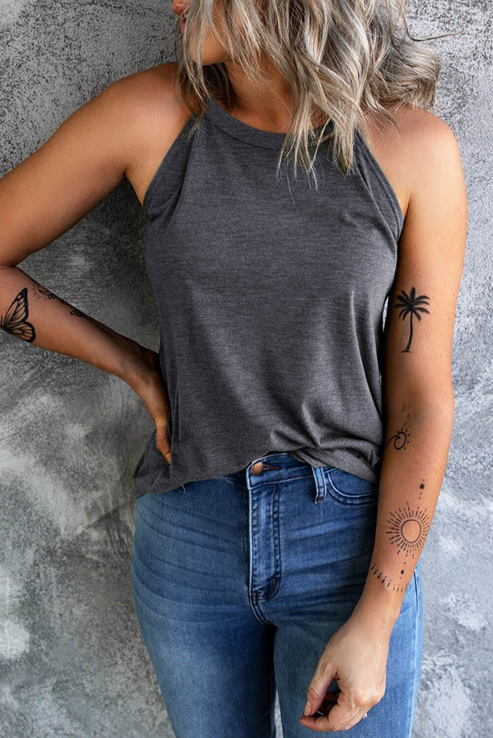 Curved Hem Grecian Tank Top BLUE ZONE PLANET