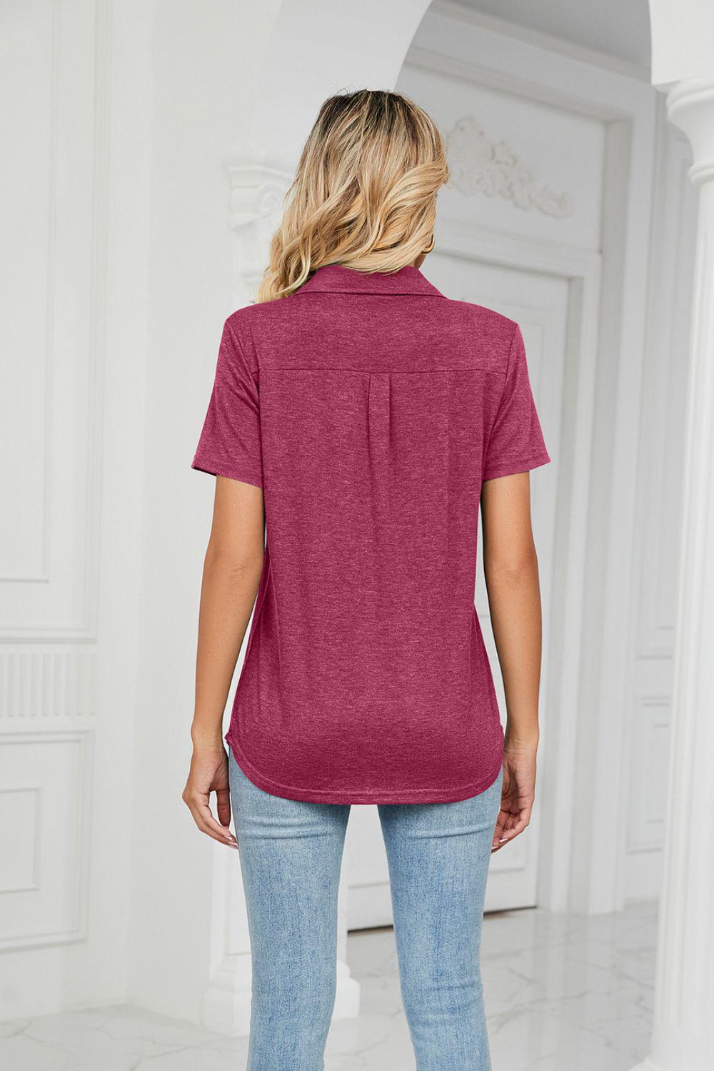 Curved Hem Johnny Collar Polo Shirt BLUE ZONE PLANET