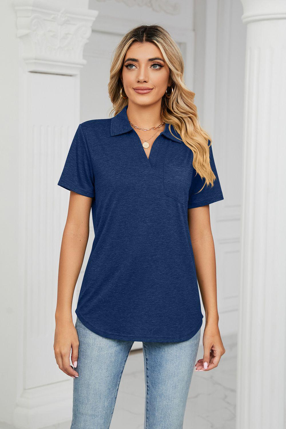 Curved Hem Johnny Collar Polo Shirt BLUE ZONE PLANET