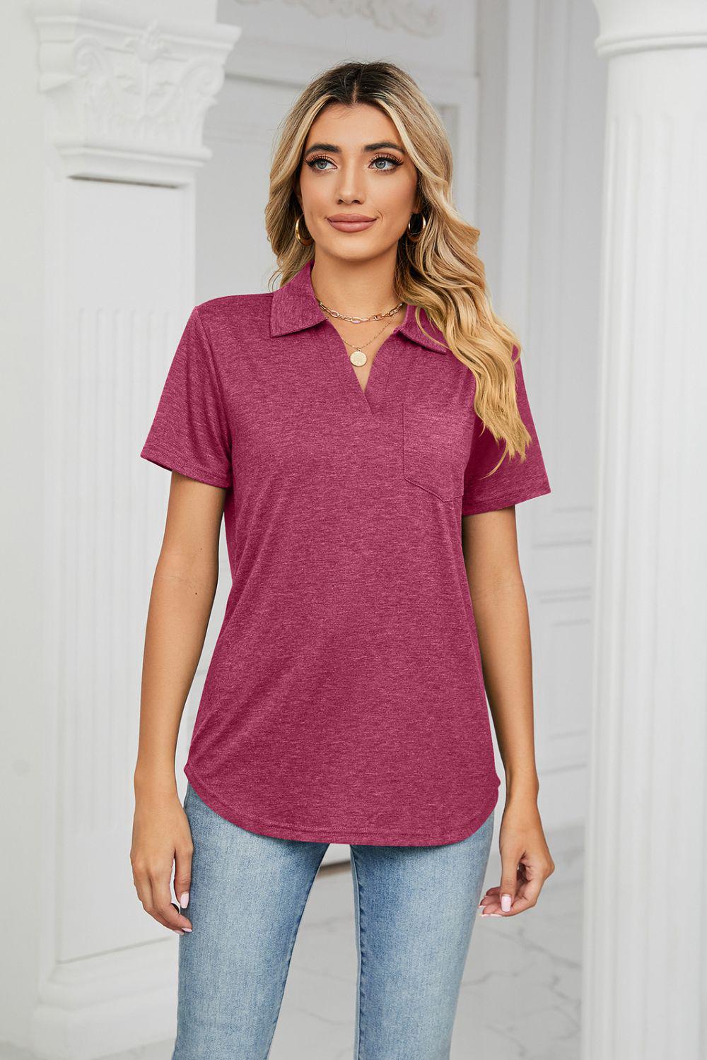 Curved Hem Johnny Collar Polo Shirt BLUE ZONE PLANET