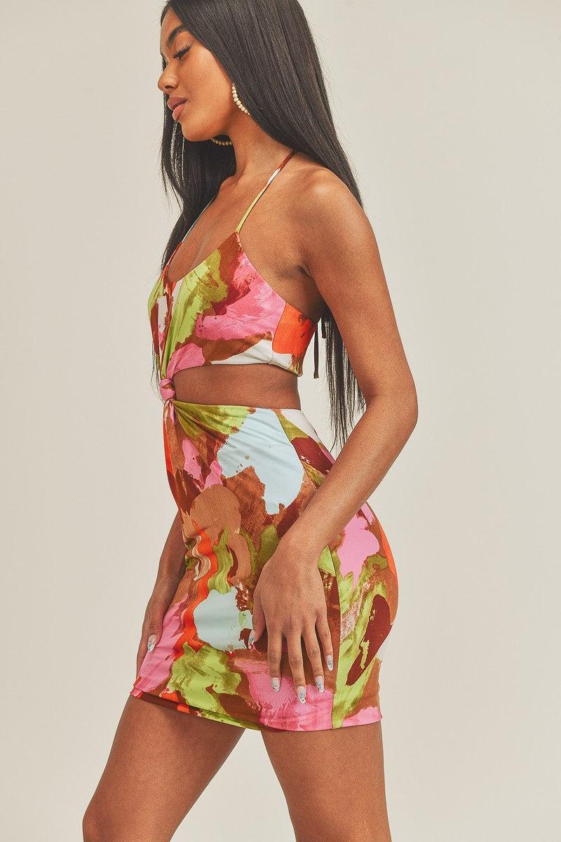 Cut Out Tie Back Halter Dress Blue Zone Planet