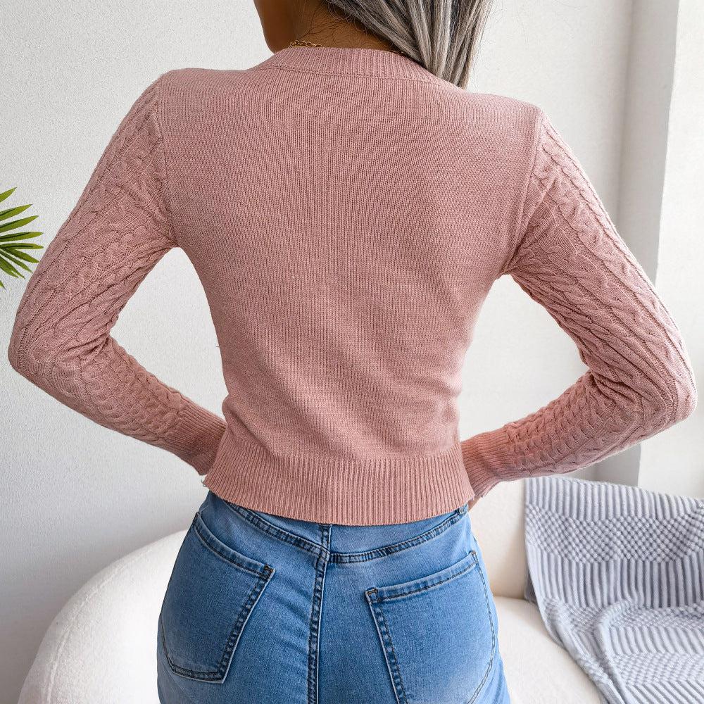 Cutout Cable-Knit Round Neck Sweater BLUE ZONE PLANET