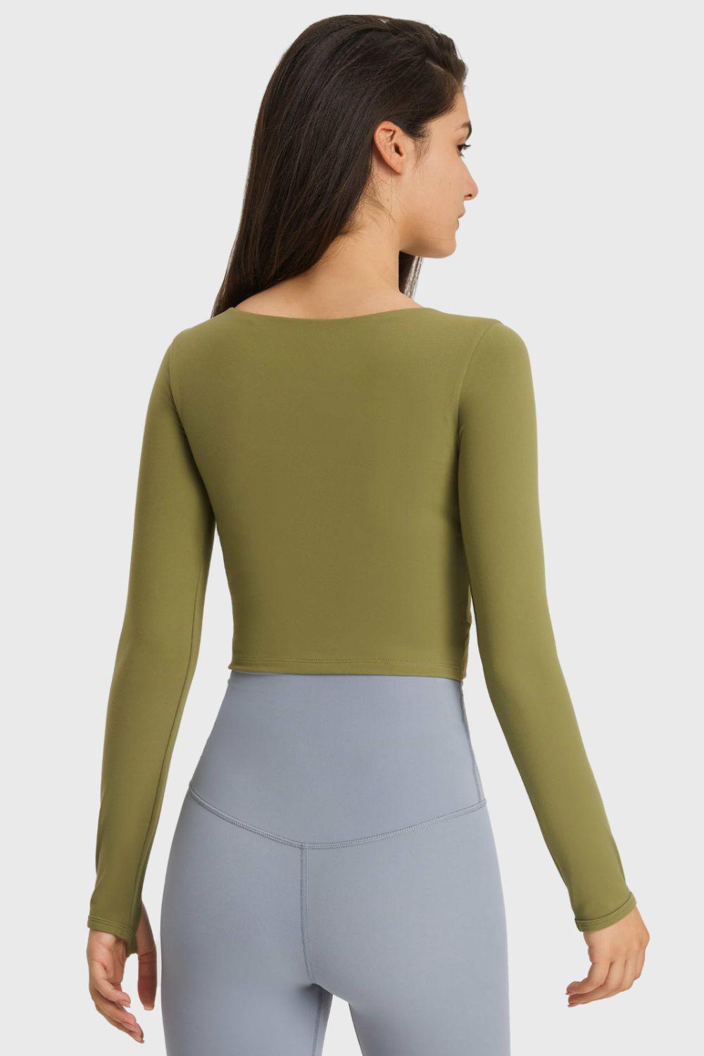 Cutout Long Sleeve Cropped Sports Top BLUE ZONE PLANET