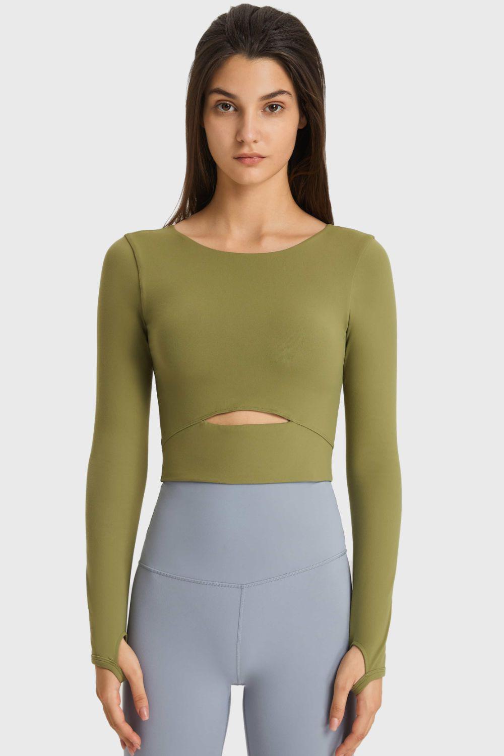 Cutout Long Sleeve Cropped Sports Top BLUE ZONE PLANET