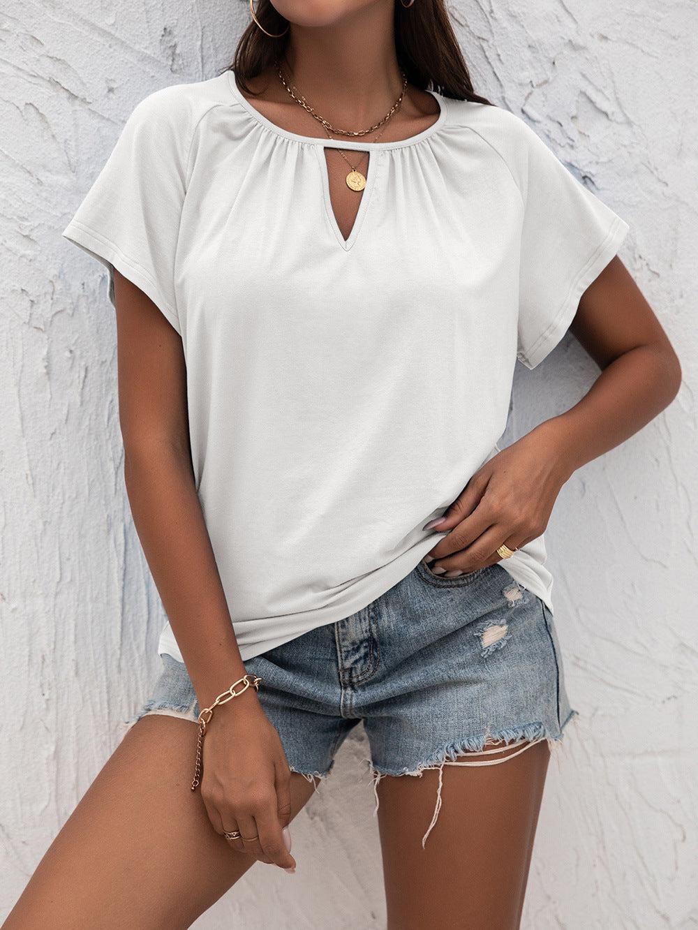Cutout Round Neck T-Shirt BLUE ZONE PLANET