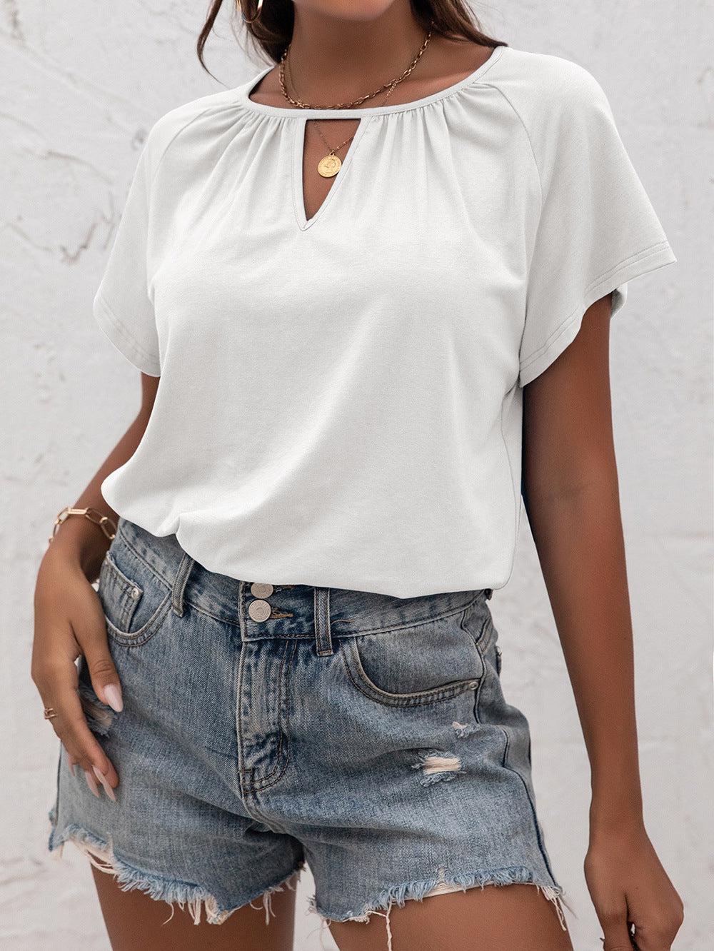 Cutout Round Neck T-Shirt BLUE ZONE PLANET