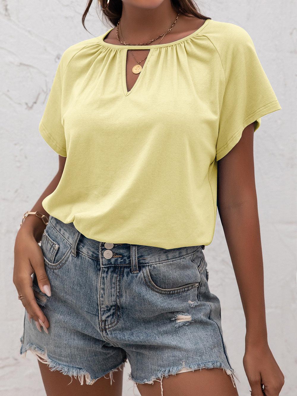 Cutout Round Neck T-Shirt BLUE ZONE PLANET