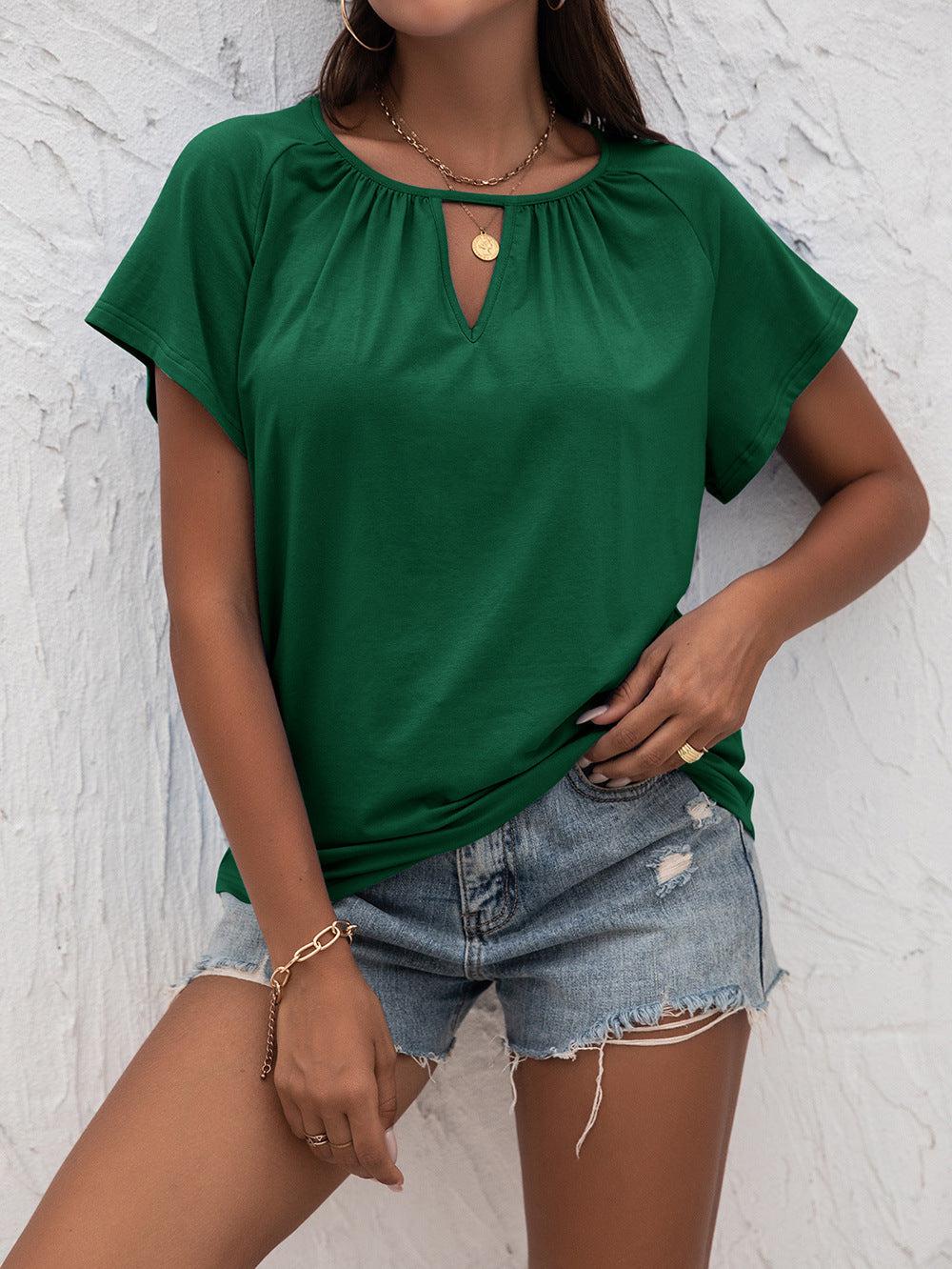 Cutout Round Neck T-Shirt BLUE ZONE PLANET