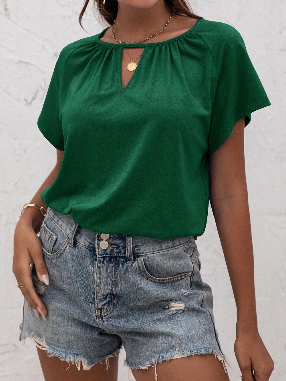 Cutout Round Neck T-Shirt BLUE ZONE PLANET
