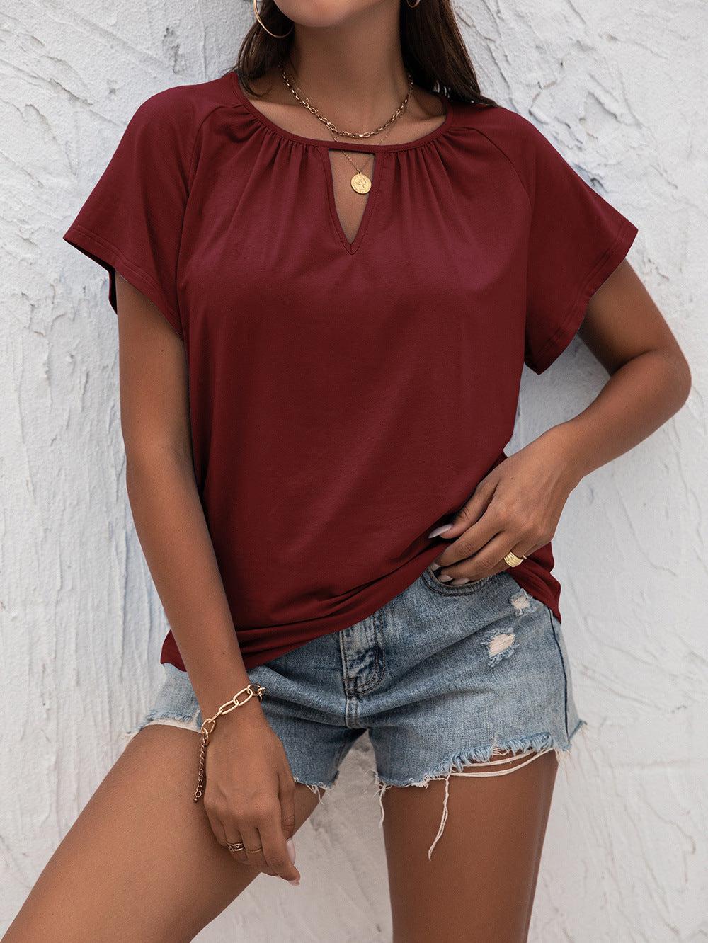 Cutout Round Neck T-Shirt BLUE ZONE PLANET