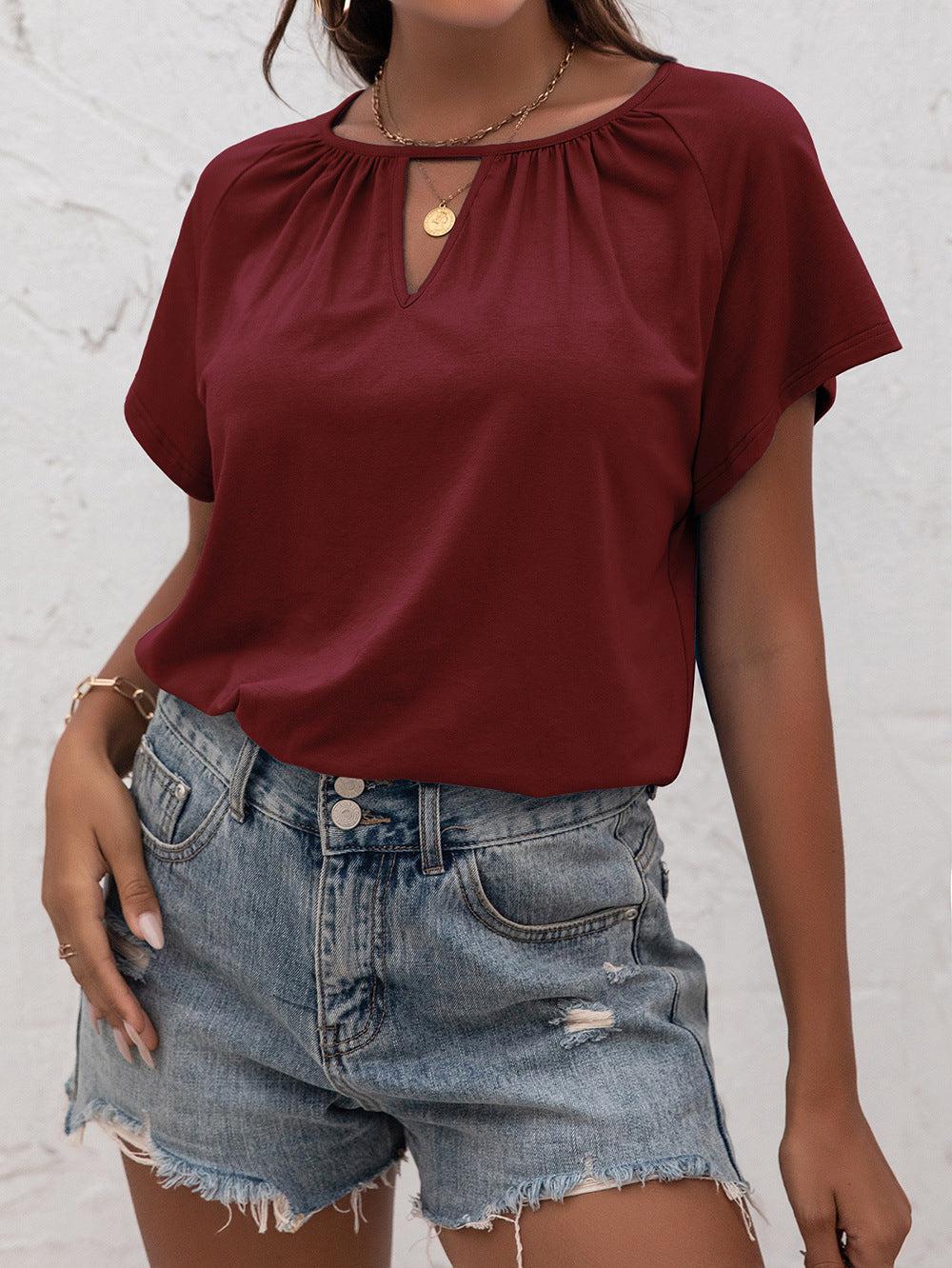 Cutout Round Neck T-Shirt BLUE ZONE PLANET