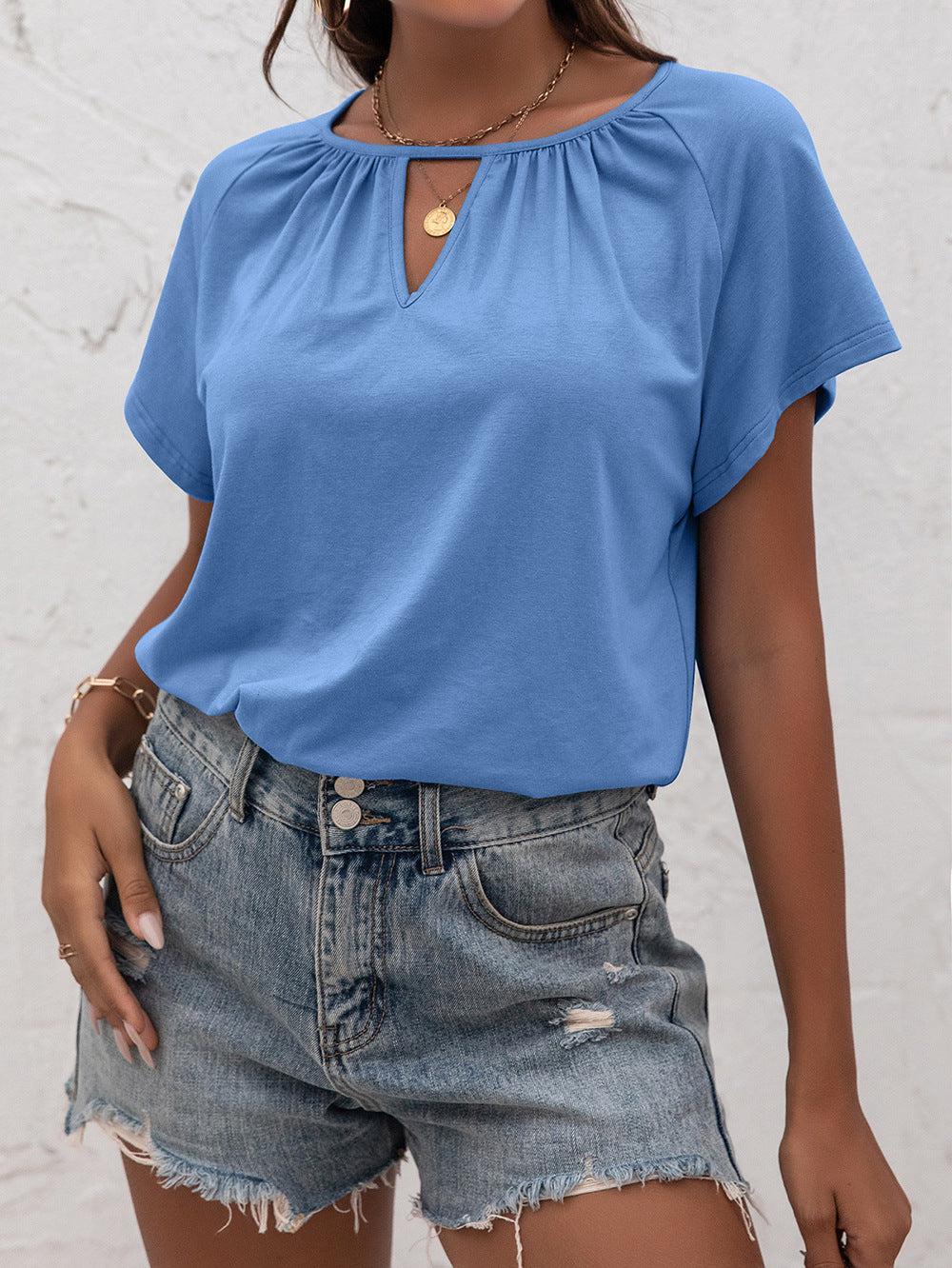 Cutout Round Neck T-Shirt BLUE ZONE PLANET