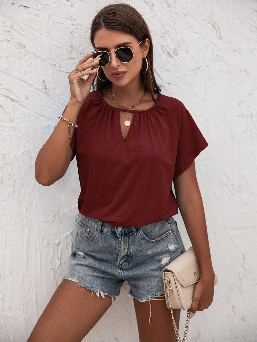 Cutout Round Neck T-Shirt BLUE ZONE PLANET