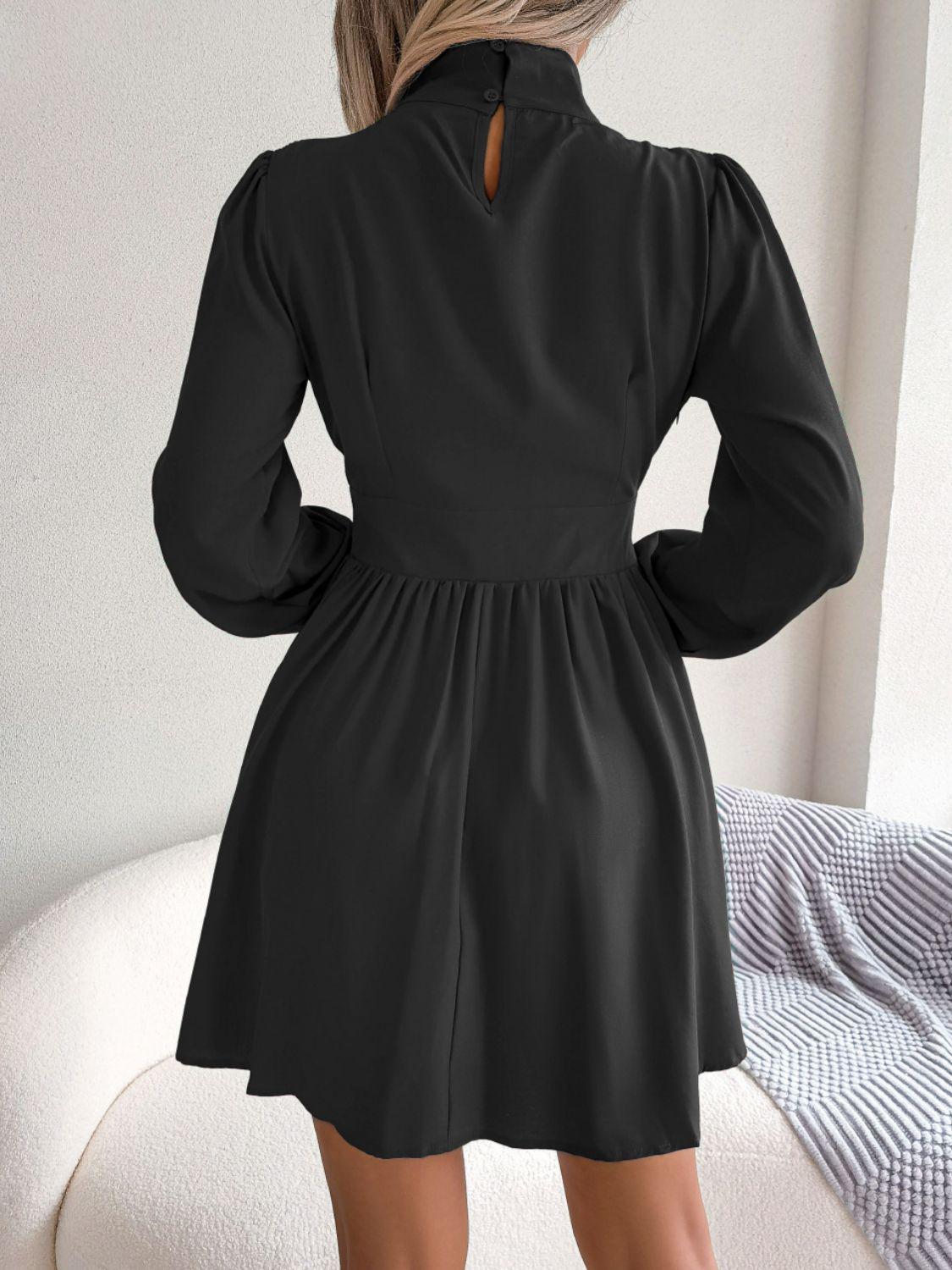 Cutout Turtleneck A-Line Mini Dress BLUE ZONE PLANET