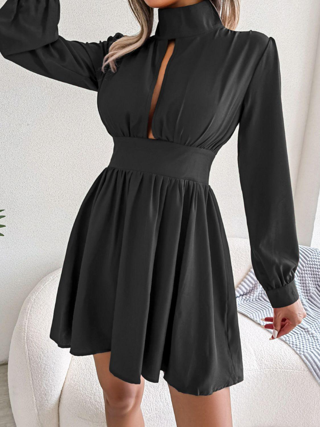 Cutout Turtleneck A-Line Mini Dress BLUE ZONE PLANET