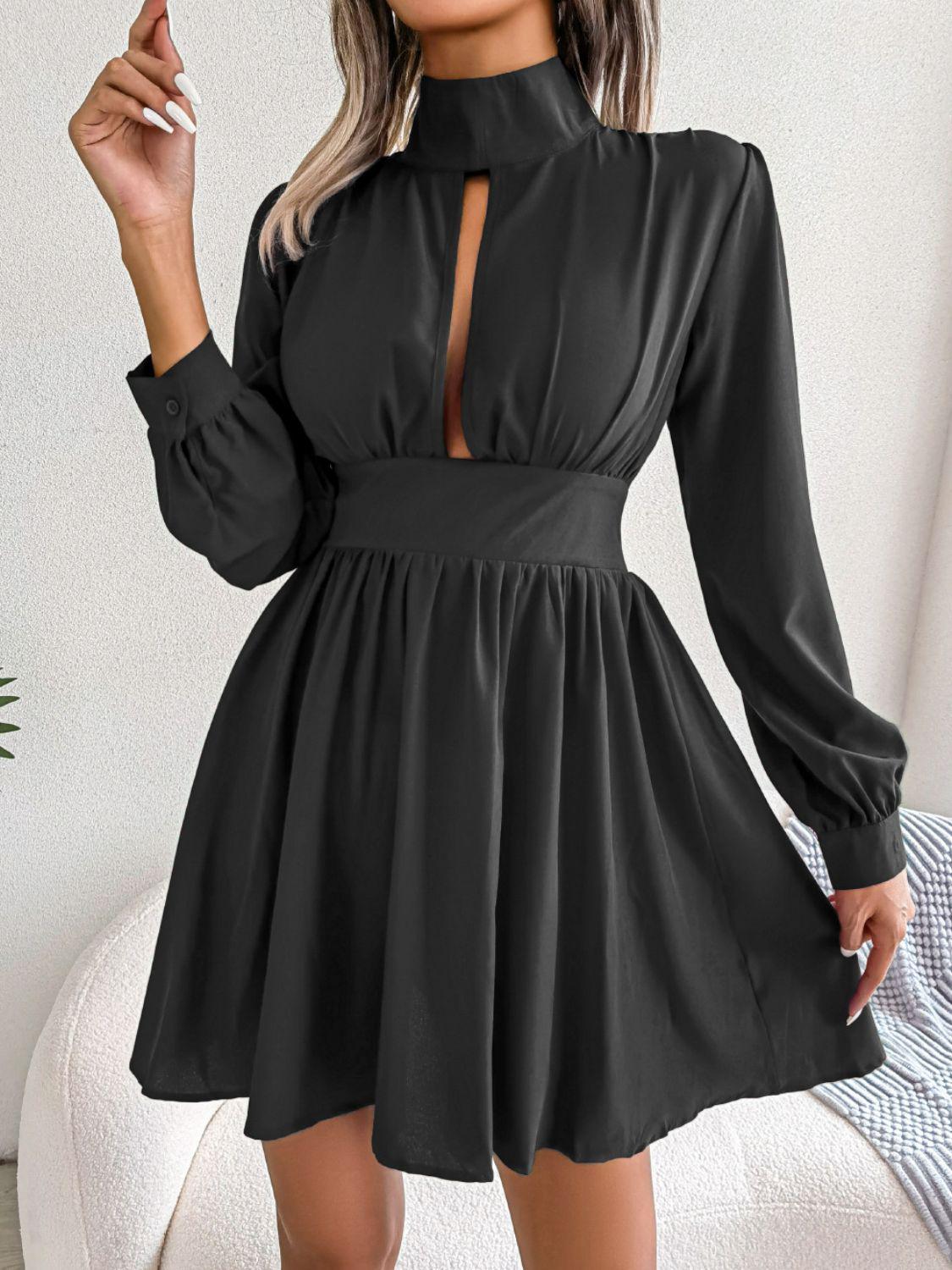 Cutout Turtleneck A-Line Mini Dress BLUE ZONE PLANET