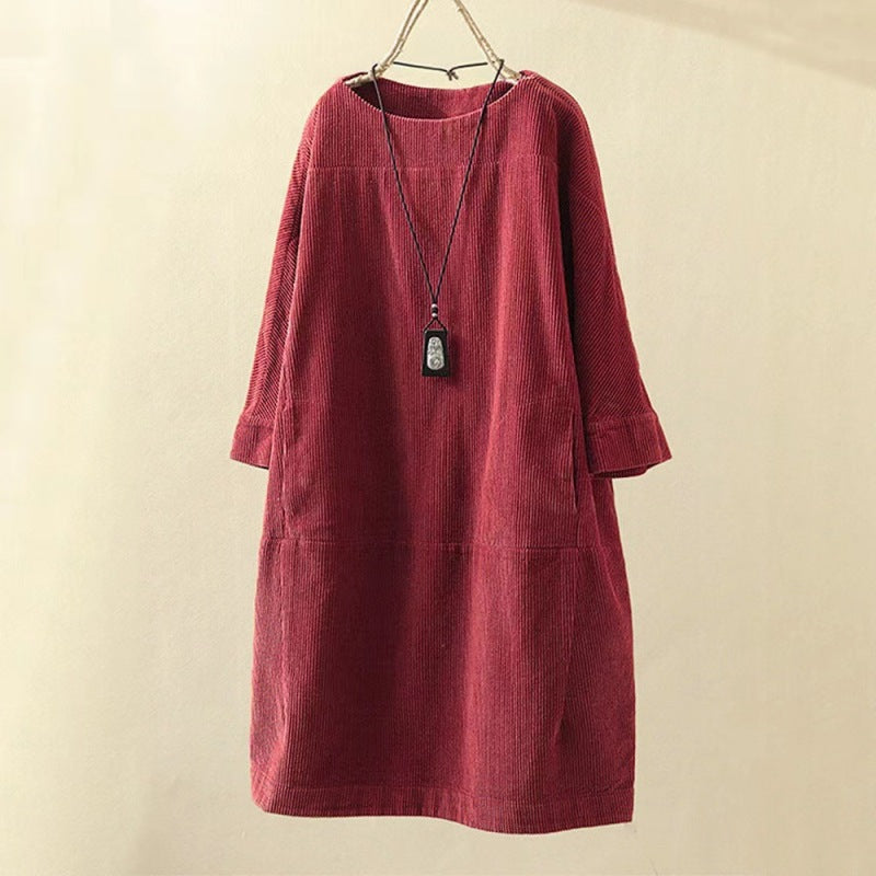 Blue Zone Planet | Autumn And Winter Corduroy Retro Solid Dress BLUE ZONE PLANET