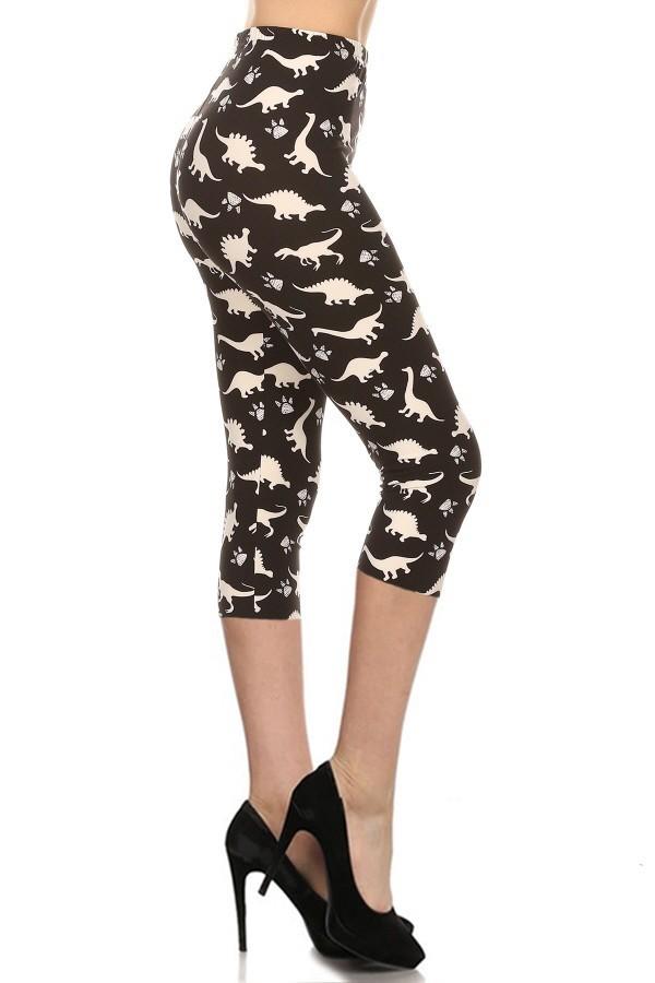 Dinosaur Printed High Waisted Capri Leggings With An Elastic Waist Blue Zone Planet