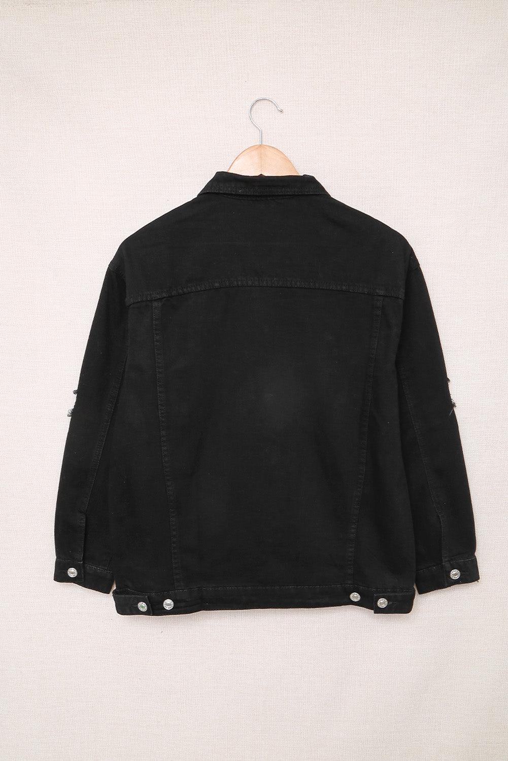 Distressed Button-Up Denim Jacket with Pockets BLUE ZONE PLANET