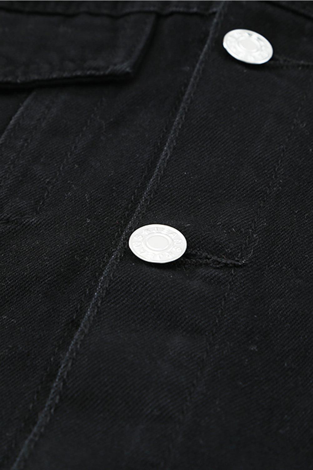 Distressed Button-Up Denim Jacket with Pockets BLUE ZONE PLANET