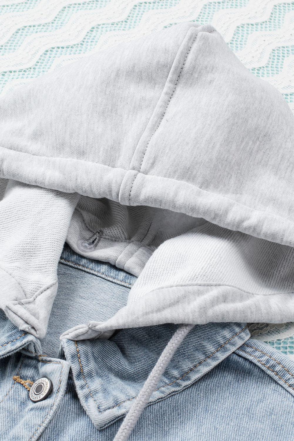 Distressed Hooded Denim Jacket BLUE ZONE PLANET