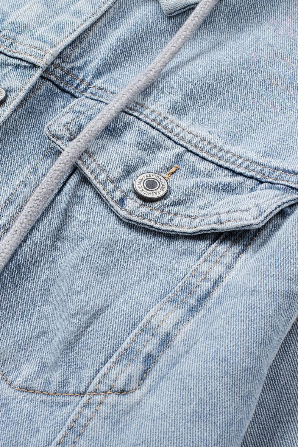 Distressed Hooded Denim Jacket BLUE ZONE PLANET